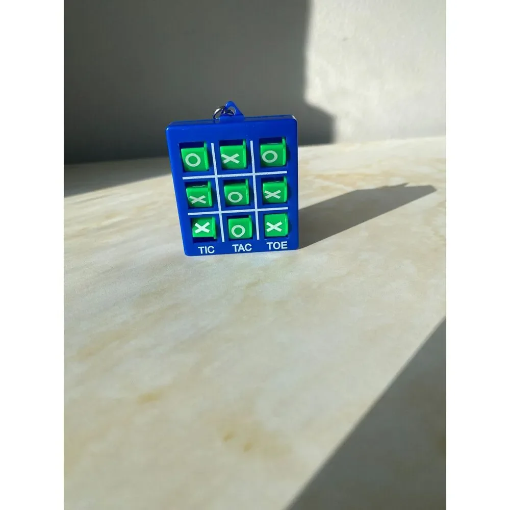 Miniature Tic Tac Toe Keychain travel game Blue fidget